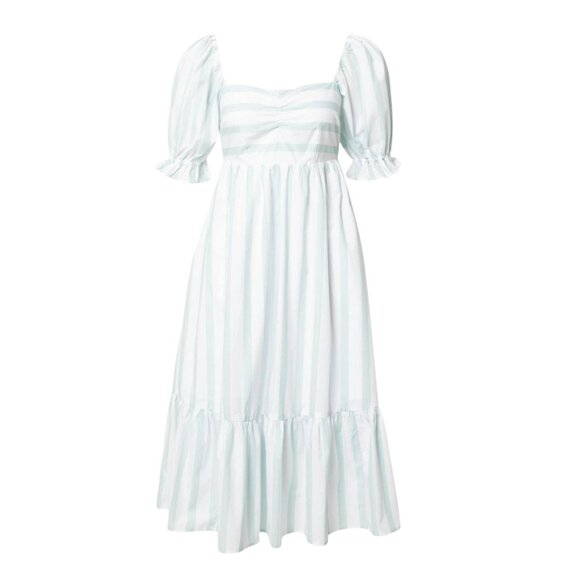 Abercrombie & Fitch Puff Sleeve Midi Dress White Green Stripe Size Small - Picture 3 of 9